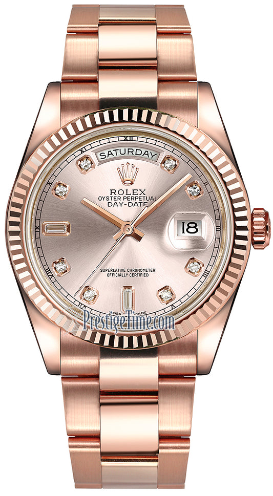 Rolex Day-Date 36mm Everose Gold Fluted Bezel 118235 Pink Diamond Oyster