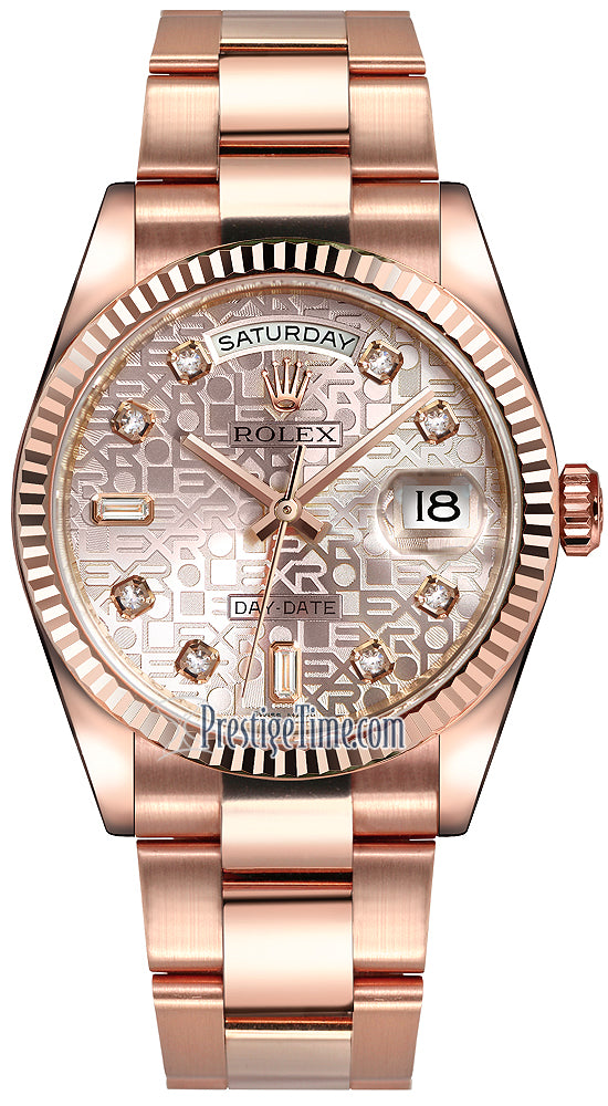 Rolex Day-Date 36mm Everose Gold Fluted Bezel 118235 Pink Jubilee Diamond Oyster