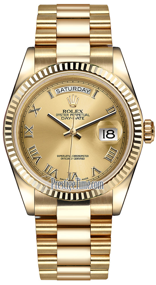 Rolex Day-Date 36mm Yellow Gold Fluted Bezel 118238 Champagne Roman President