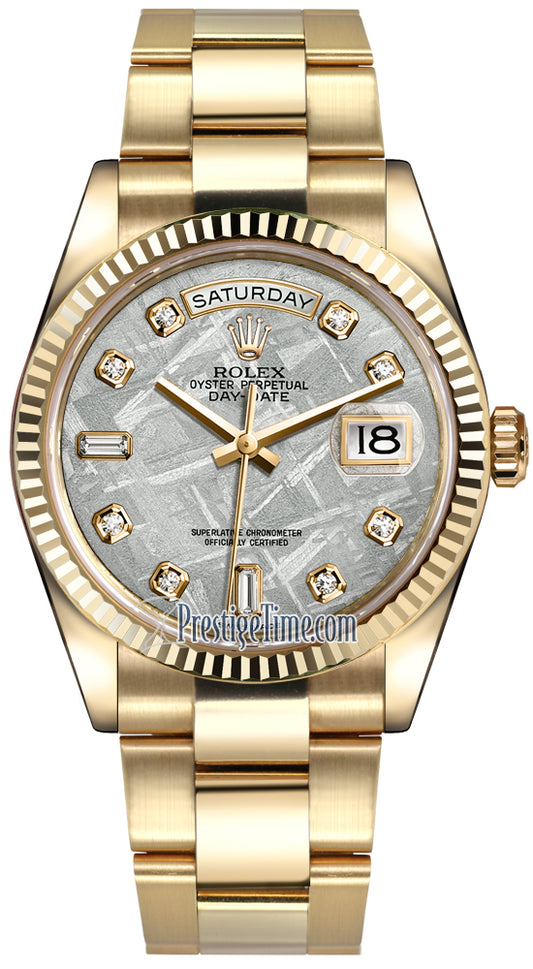 Rolex Day-Date 36mm Yellow Gold Fluted Bezel 118238 Meteorite Diamond Oyster