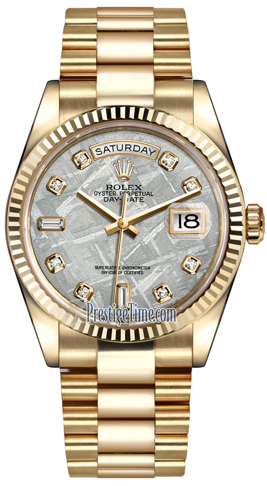 Rolex Day-Date 36mm Yellow Gold Fluted Bezel 118238 Meteorite Diamond President