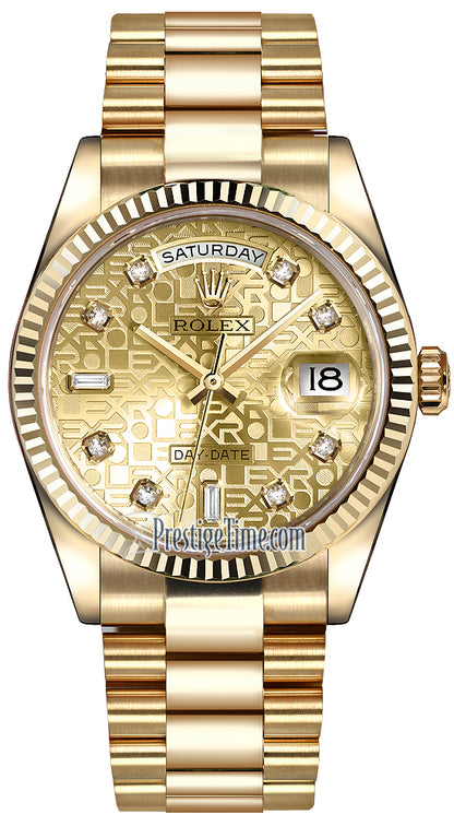 Rolex Day-Date 36mm Yellow Gold Fluted Bezel 118238 Champagne Jubilee Diamond President