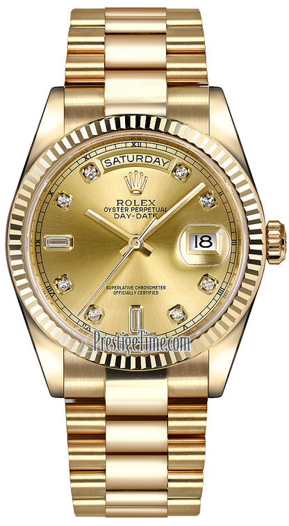 Rolex Day-Date 36mm Yellow Gold Fluted Bezel 118238 Champagne Diamond President