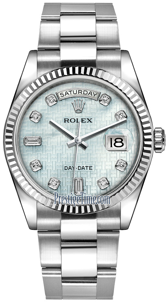 Rolex Day-Date 36mm White Gold Fluted Bezel 118239 Platinum MOP Oxford Diamond Oyster