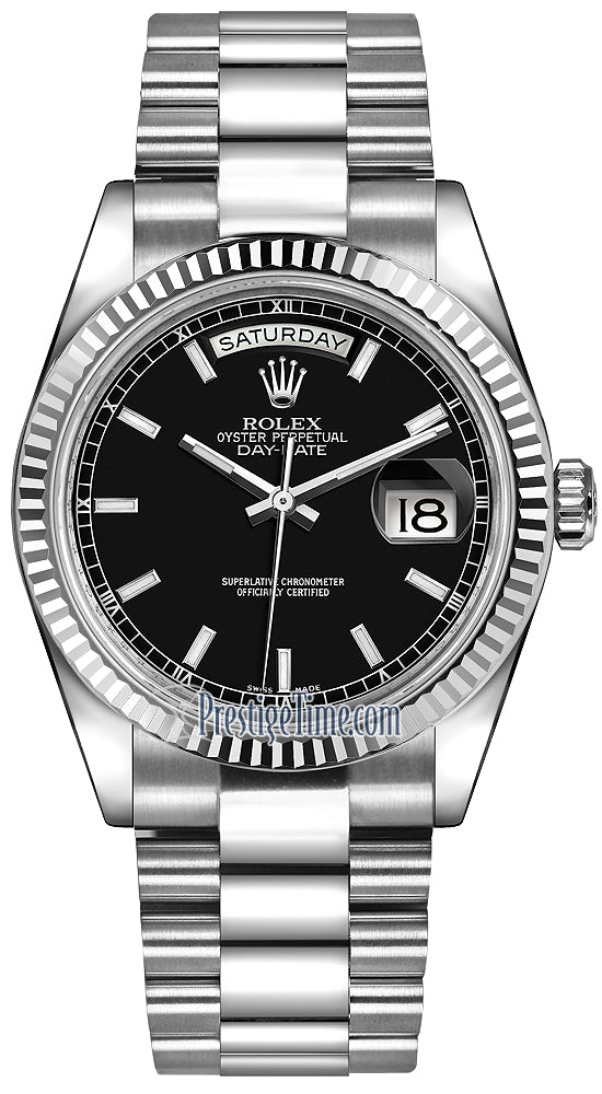 Rolex Day-Date 36mm White Gold Fluted Bezel 118239 Black Index President