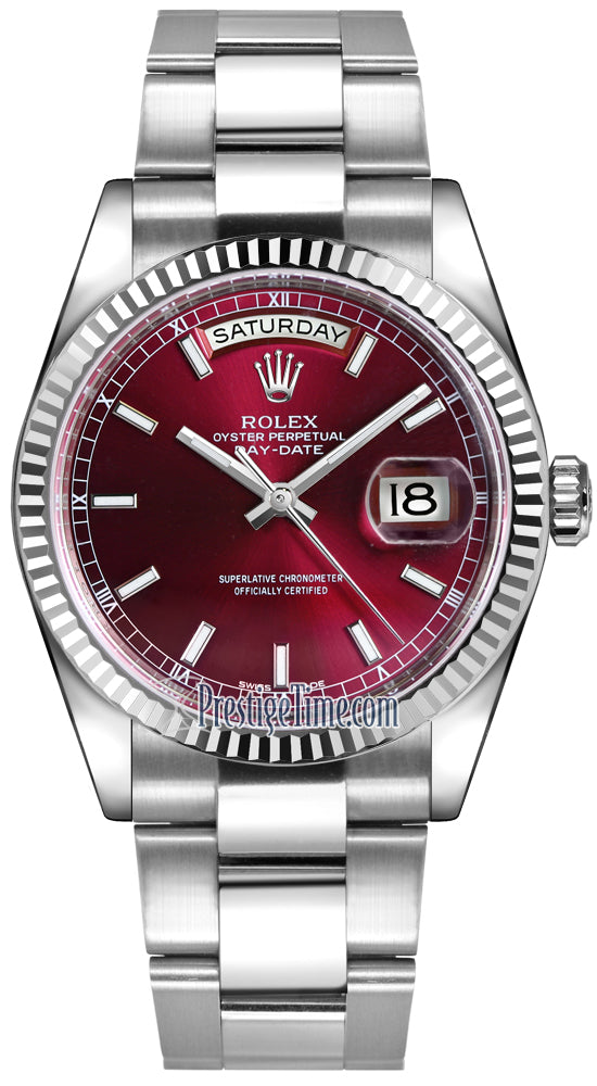 Rolex Day-Date 36mm White Gold Fluted Bezel 118239 Cherry Index Oyster