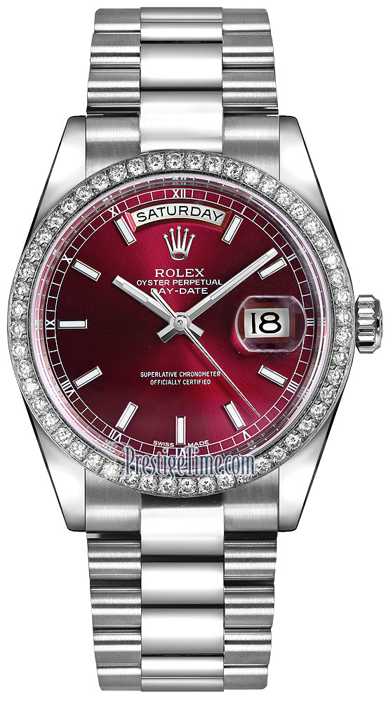 Rolex Day-Date 36mm Platinum Diamond Bezel 118346 Cherry Index President