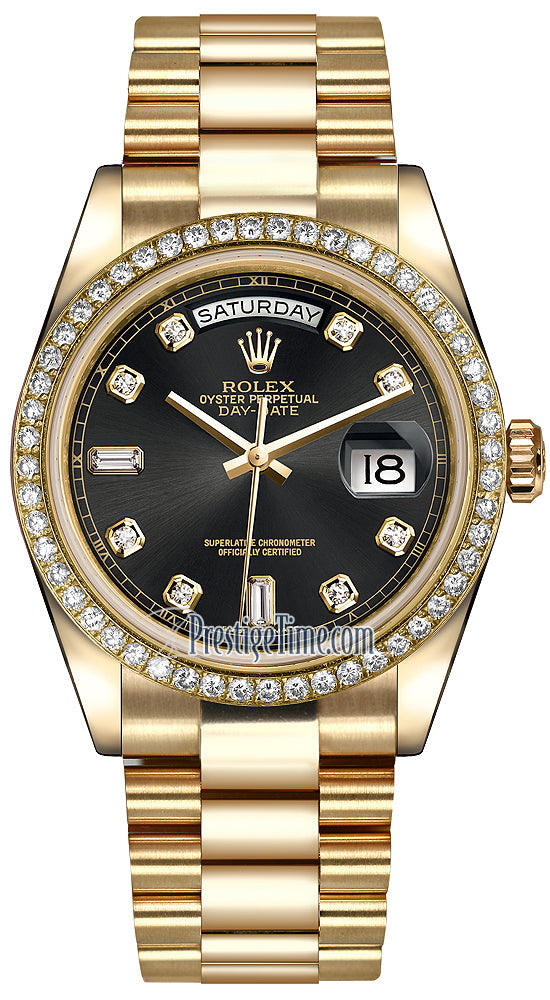 Rolex Day-Date 36mm Yellow Gold Diamond Bezel 118348 Black Diamond President