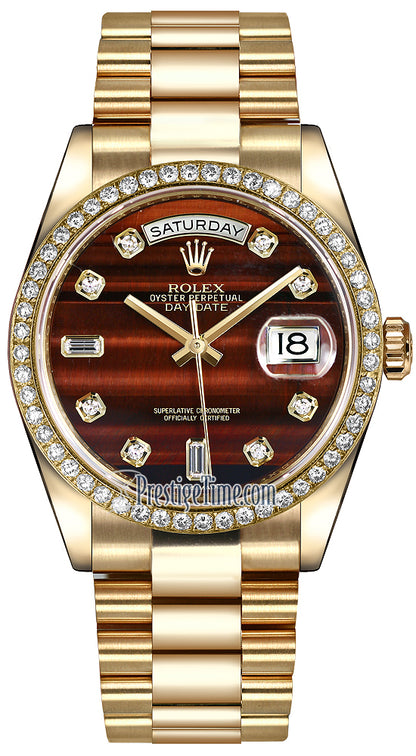 Rolex Day-Date 36mm Yellow Gold Diamond Bezel 118348 Bulls Eye Diamond President