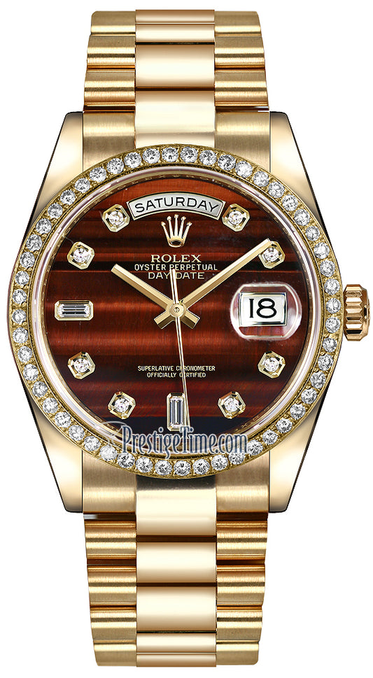 Rolex Day-Date 36mm Yellow Gold Diamond Bezel 118348 Bulls Eye Diamond President