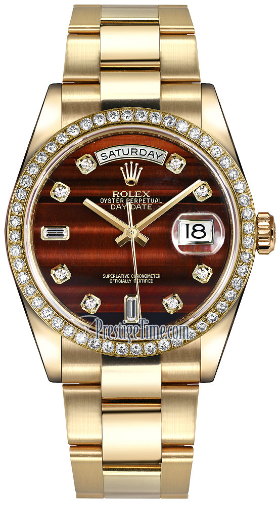 Rolex Day-Date 36mm Yellow Gold Diamond Bezel 118348 Bulls Eye Diamond Oyster