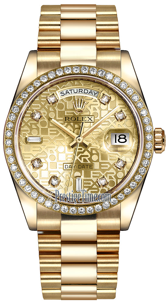 Rolex Day-Date 36mm Yellow Gold Diamond Bezel 118348 Champagne Jubilee Diamond President