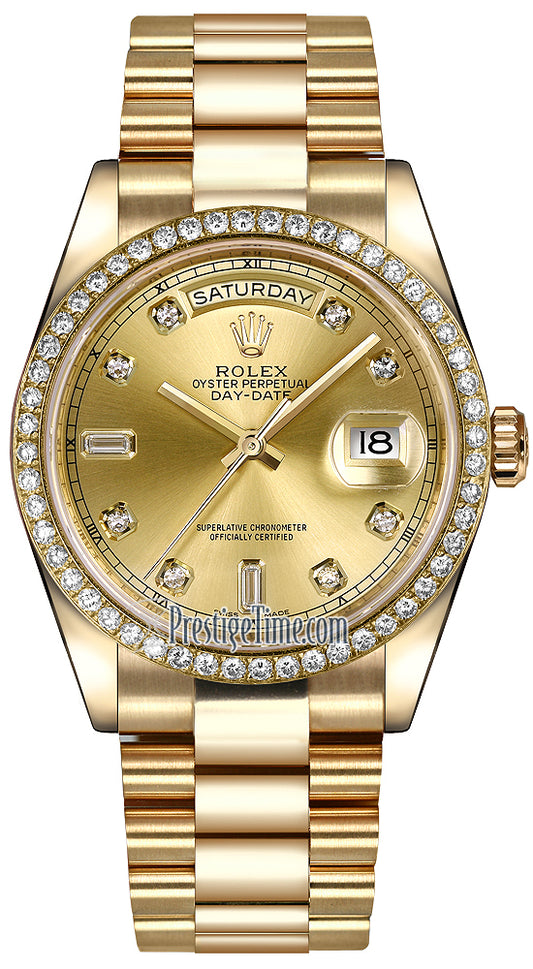 Rolex Day-Date 36mm Yellow Gold Diamond Bezel 118348 Champagne Diamond President