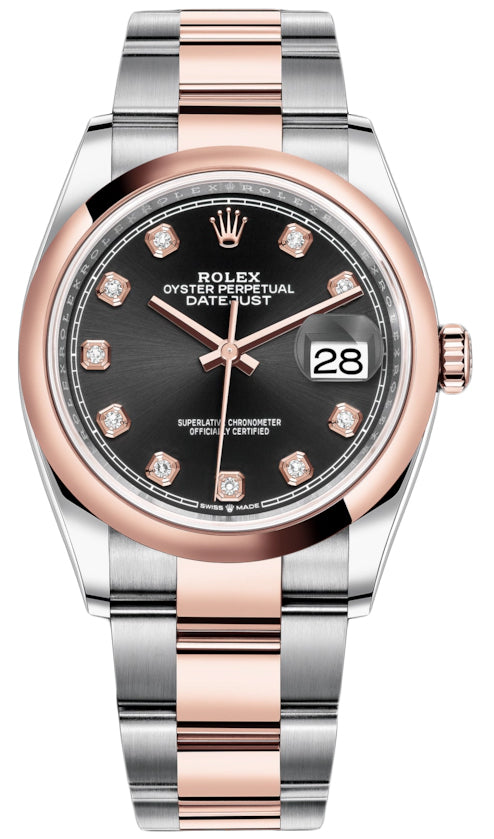 Rolex Datejust 36mm Stainless Steel and Rose Gold 126201 Black Diamond Oyster