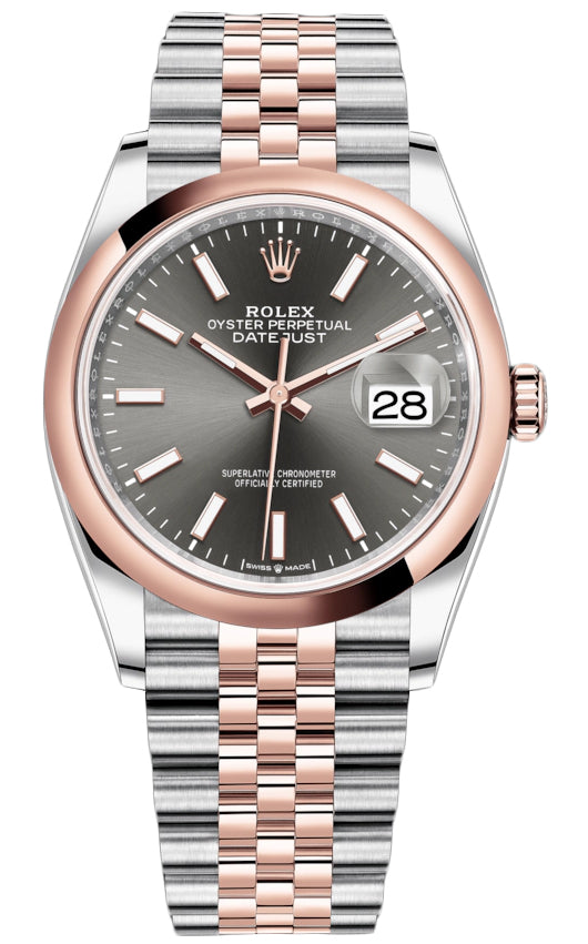 Rolex Datejust 36mm Stainless Steel and Rose Gold 126201 Dark Rhodium Index Jubilee