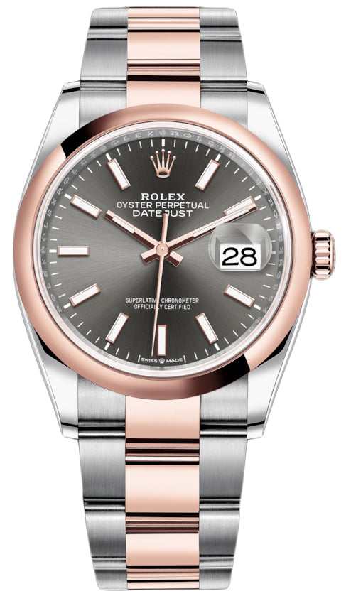 Rolex Datejust 36mm Stainless Steel and Rose Gold 126201 Dark Rhodium Index Oyster