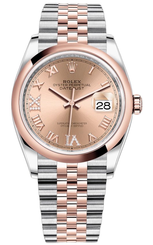 Rolex Datejust 36mm Stainless Steel and Rose Gold 126201 Rose VI IX Roman Jubilee