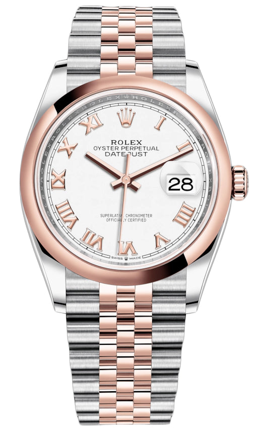 Rolex Datejust 36mm Stainless Steel and Rose Gold 126201 White Roman Jubilee