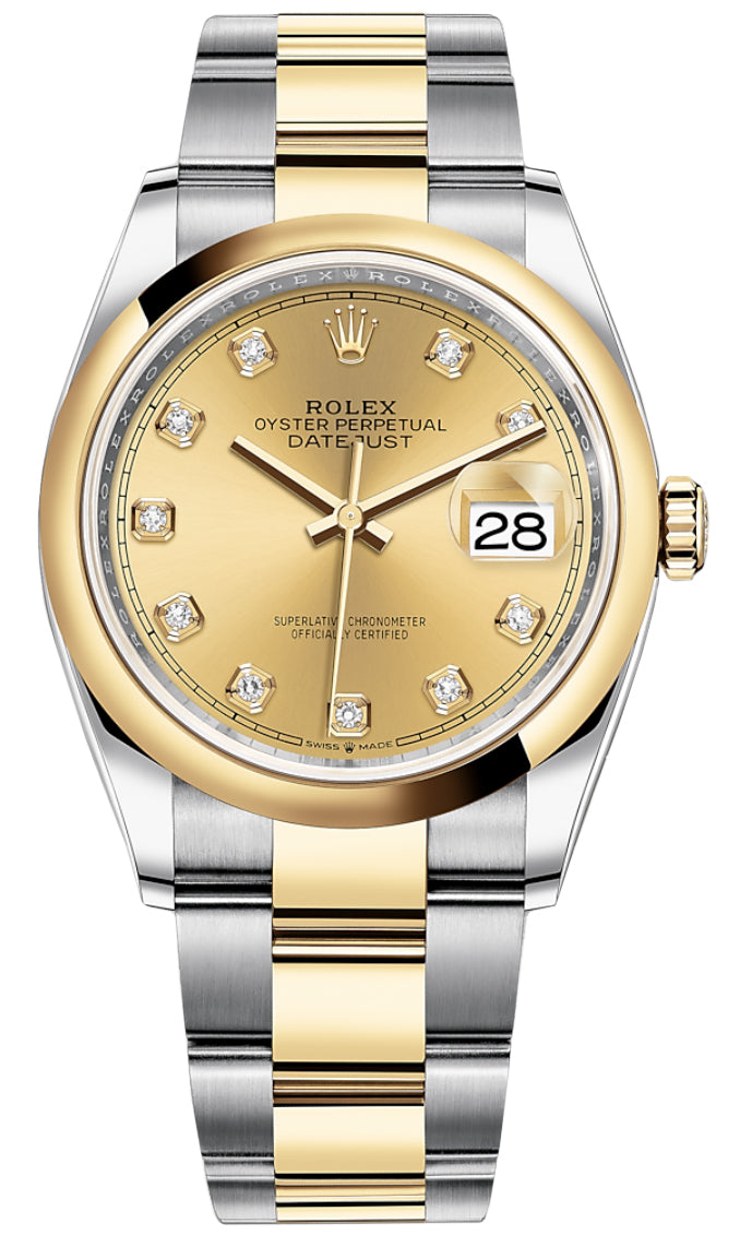 Rolex Datejust 36mm Stainless Steel and Yellow Gold 126203 Champagne Diamond Oyster