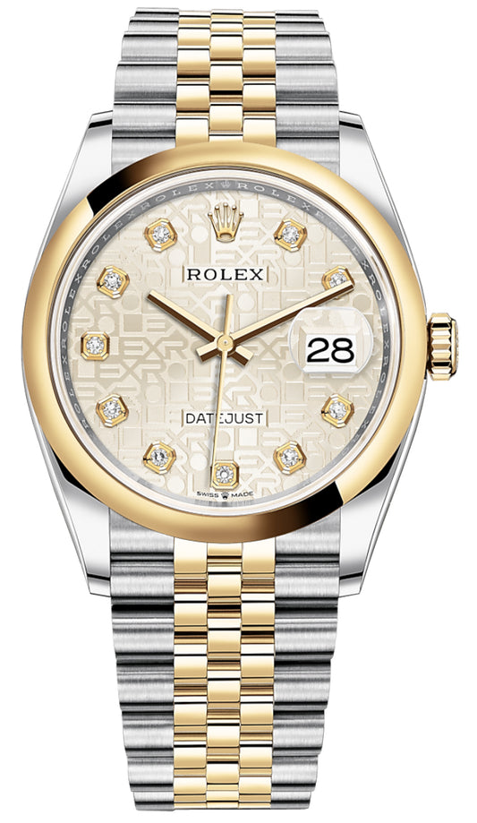 Rolex Datejust 36mm Stainless Steel and Yellow Gold 126203 Jubilee Silver Diamond Jubilee