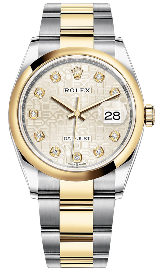 Rolex Datejust 36mm Stainless Steel and Yellow Gold 126203 Jubilee Silver Diamond Oyster