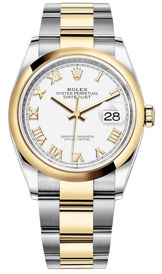 Rolex Datejust 36mm Stainless Steel and Yellow Gold 126203 White Roman Oyster