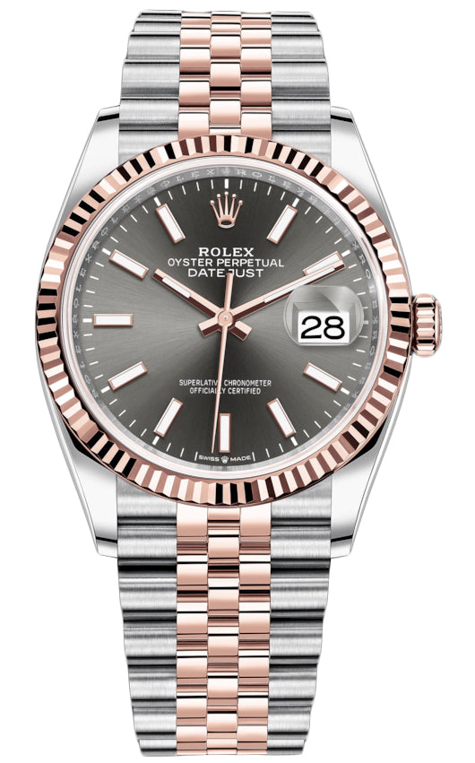 Rolex Datejust 36mm Stainless Steel and Rose Gold 126231 Dark Rhodium Index Jubilee