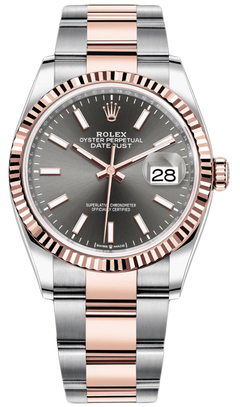 Rolex Datejust 36mm Stainless Steel and Rose Gold 126231 Dark Rhodium Index Oyster