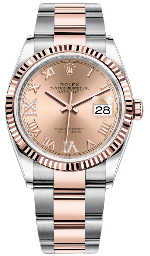 Rolex Datejust 36mm Stainless Steel and Rose Gold 126231 Rose VI IX Roman Oyster