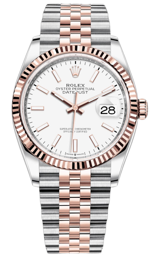 Rolex Datejust 36mm Stainless Steel and Rose Gold 126231 White Index Jubilee