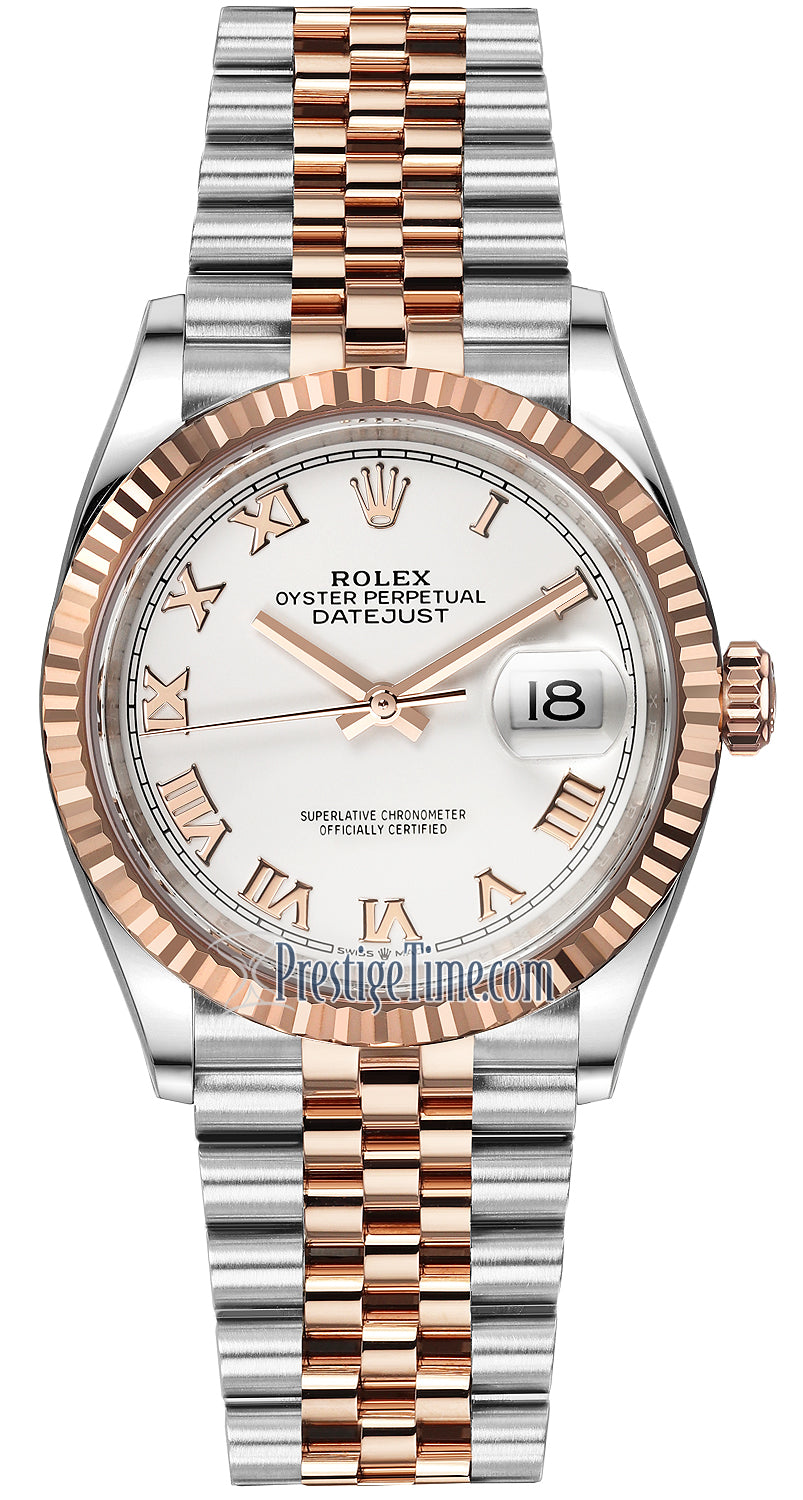 Rolex Datejust 36mm Stainless Steel and Rose Gold 126231 White Roman Jubilee