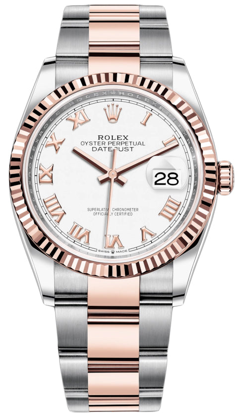 Rolex Datejust 36mm Stainless Steel and Rose Gold 126231 White Roman Oyster