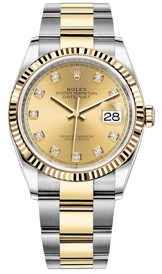 Rolex Datejust 36mm Stainless Steel and Yellow Gold 126233 Champagne Diamond Oyster