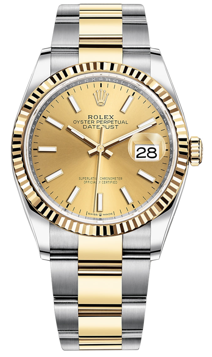 Rolex Datejust 36mm Stainless Steel and Yellow Gold 126233 Champagne Index Oyster