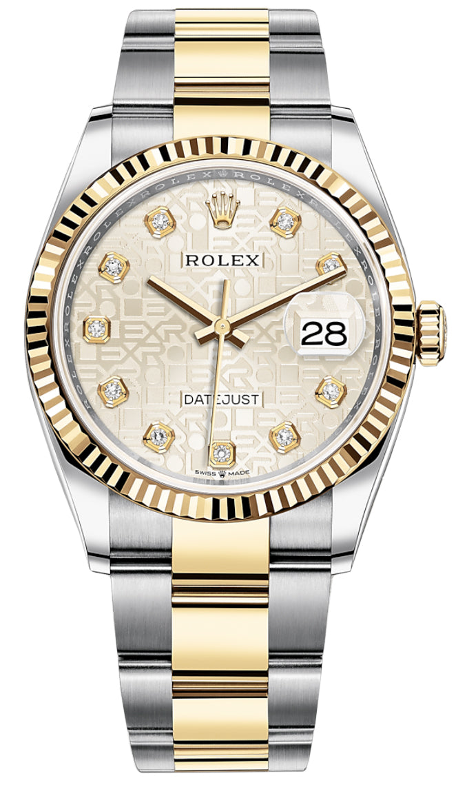 Rolex Datejust 36mm Stainless Steel and Yellow Gold 126233 Jubilee Silver Diamond Oyster