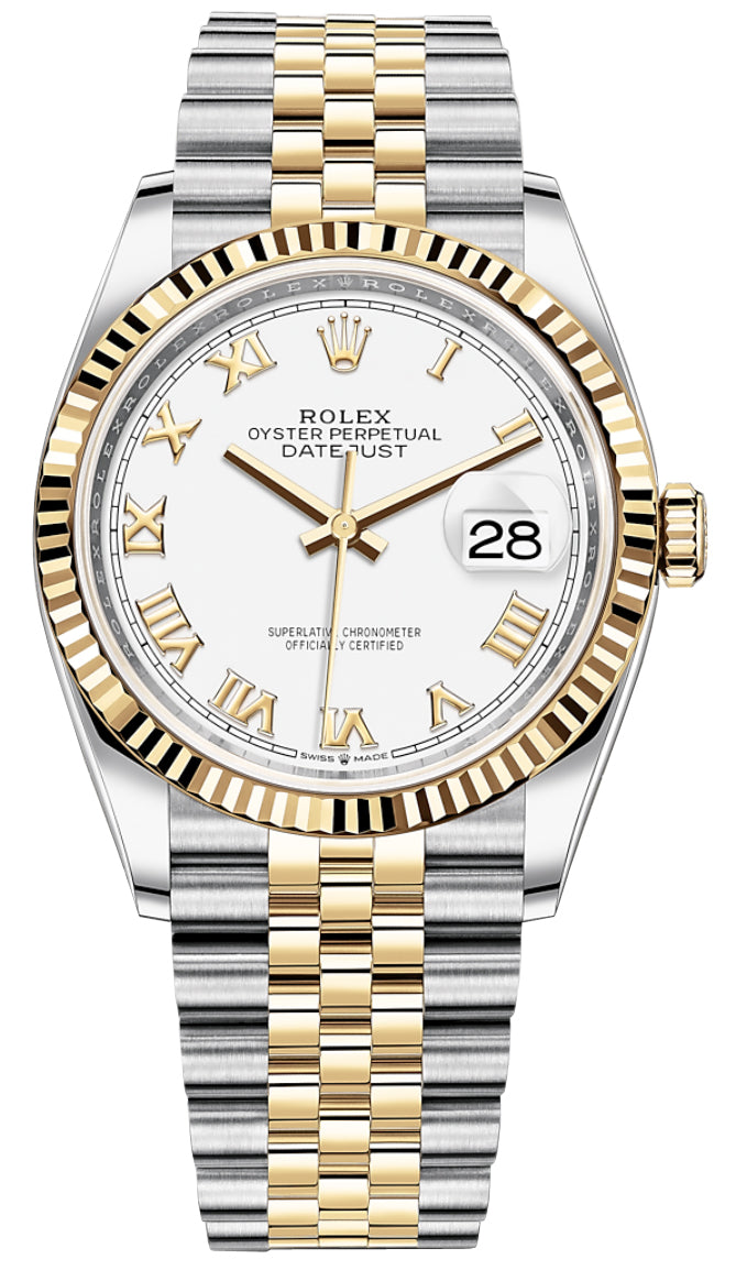 Rolex Datejust 36mm Stainless Steel and Yellow Gold 126233 White Roman Jubilee