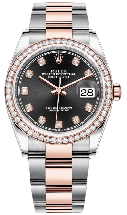 Rolex Datejust 36mm Stainless Steel and Rose Gold 126281RBR Black Diamond Oyster