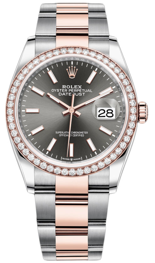 Rolex Datejust 36mm Stainless Steel and Rose Gold 126281RBR Dark Rhodium Index Oyster