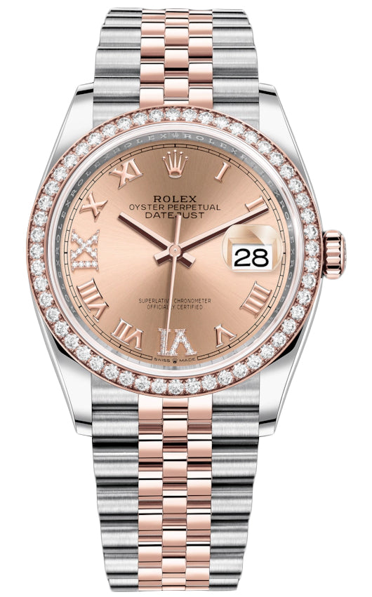 Rolex Datejust 36mm Stainless Steel and Rose Gold 126281RBR Rose VI IX Roman Jubilee