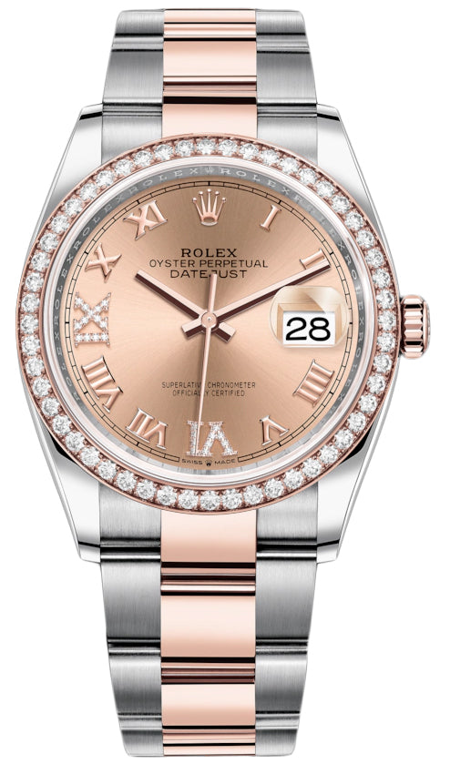 Rolex Datejust 36mm Stainless Steel and Rose Gold 126281RBR Rose VI IX Roman Oyster