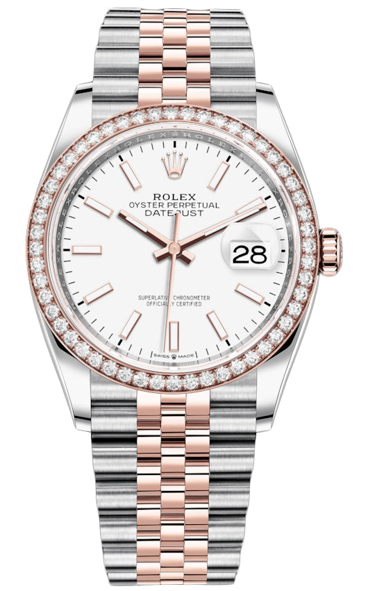 Rolex Datejust 36mm Stainless Steel and Rose Gold 126281RBR White Index Jubilee