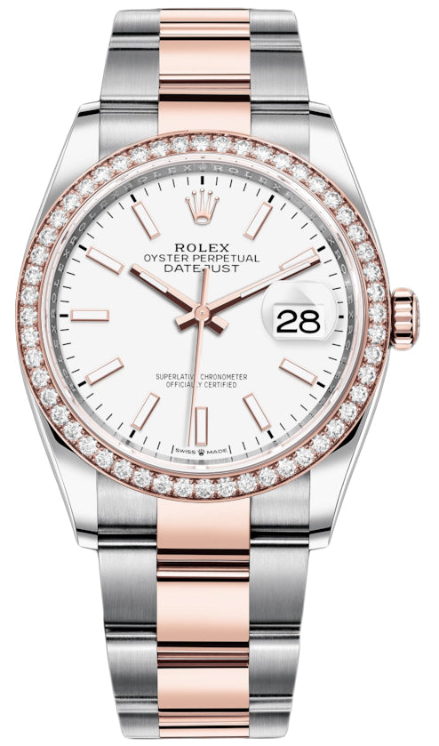 Rolex Datejust 36mm Stainless Steel and Rose Gold 126281RBR White Index Oyster