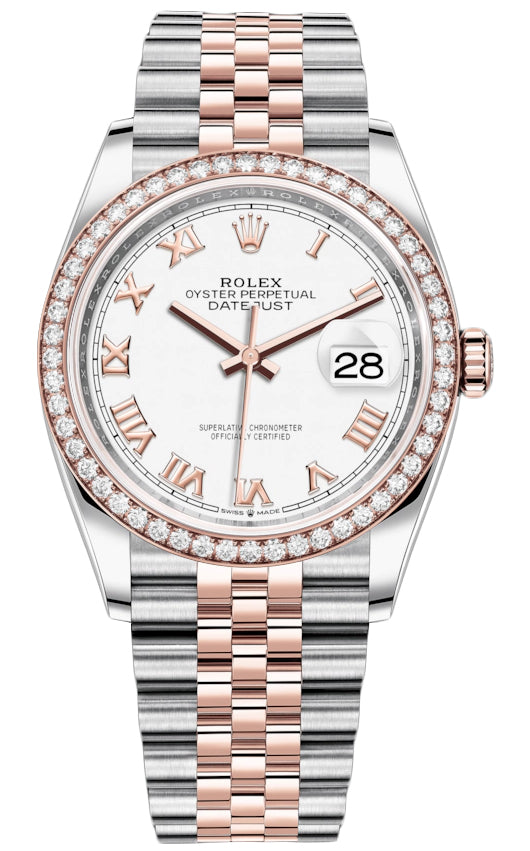 Rolex Datejust 36mm Stainless Steel and Rose Gold 126281RBR White Roman Jubilee