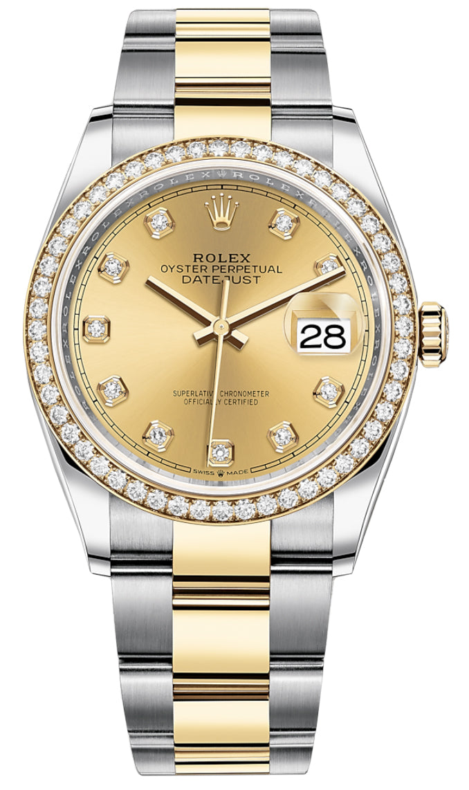 Rolex Datejust 36mm Stainless Steel and Yellow Gold 126283RBR Champagne Diamond Oyster