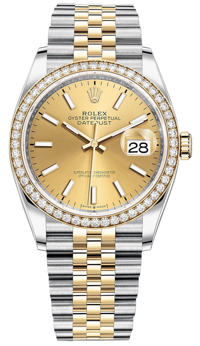 Rolex Datejust 36mm Stainless Steel and Yellow Gold 126283RBR Champagne Index Jubilee