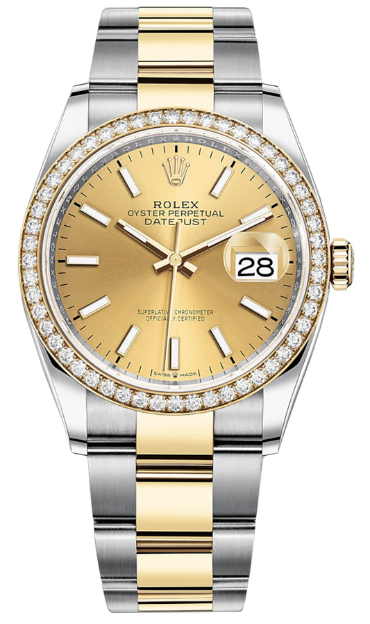 Rolex Datejust 36mm Stainless Steel and Yellow Gold 126283RBR Champagne Index Oyster