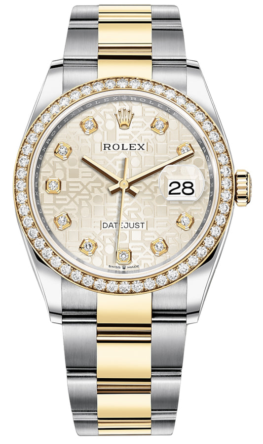 Rolex Datejust 36mm Stainless Steel and Yellow Gold 126283RBR Jubilee Silver Diamond Oyster