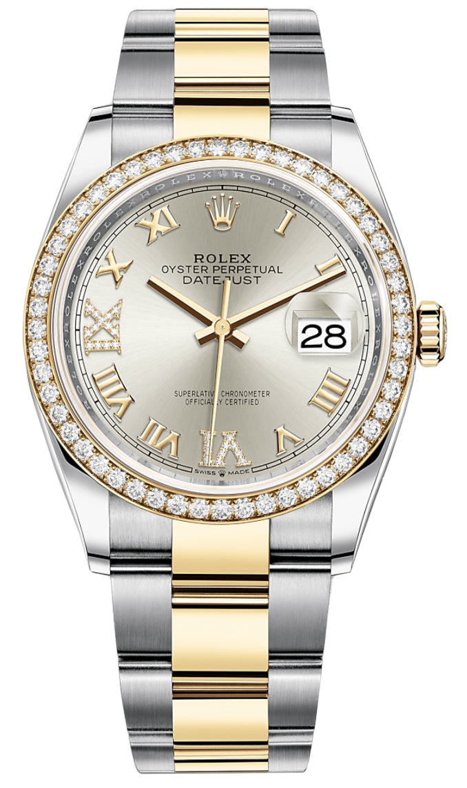 Rolex Datejust 36mm Stainless Steel and Yellow Gold 126283RBR Silver VI IX Roman Oyster