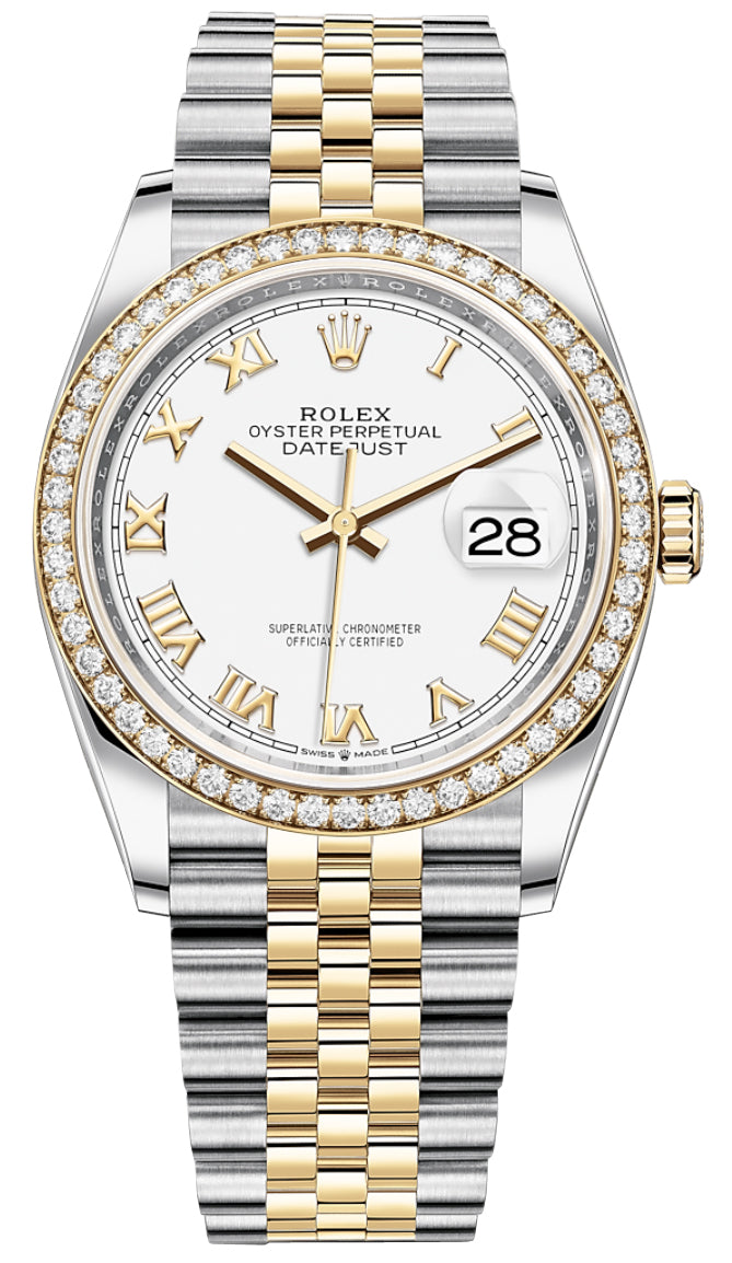 Rolex Datejust 36mm Stainless Steel and Yellow Gold 126283RBR White Roman Jubilee