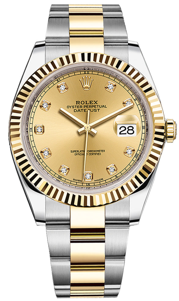 Rolex Datejust 41mm Steel and Yellow Gold 126333 Champagne Diamond Oyster